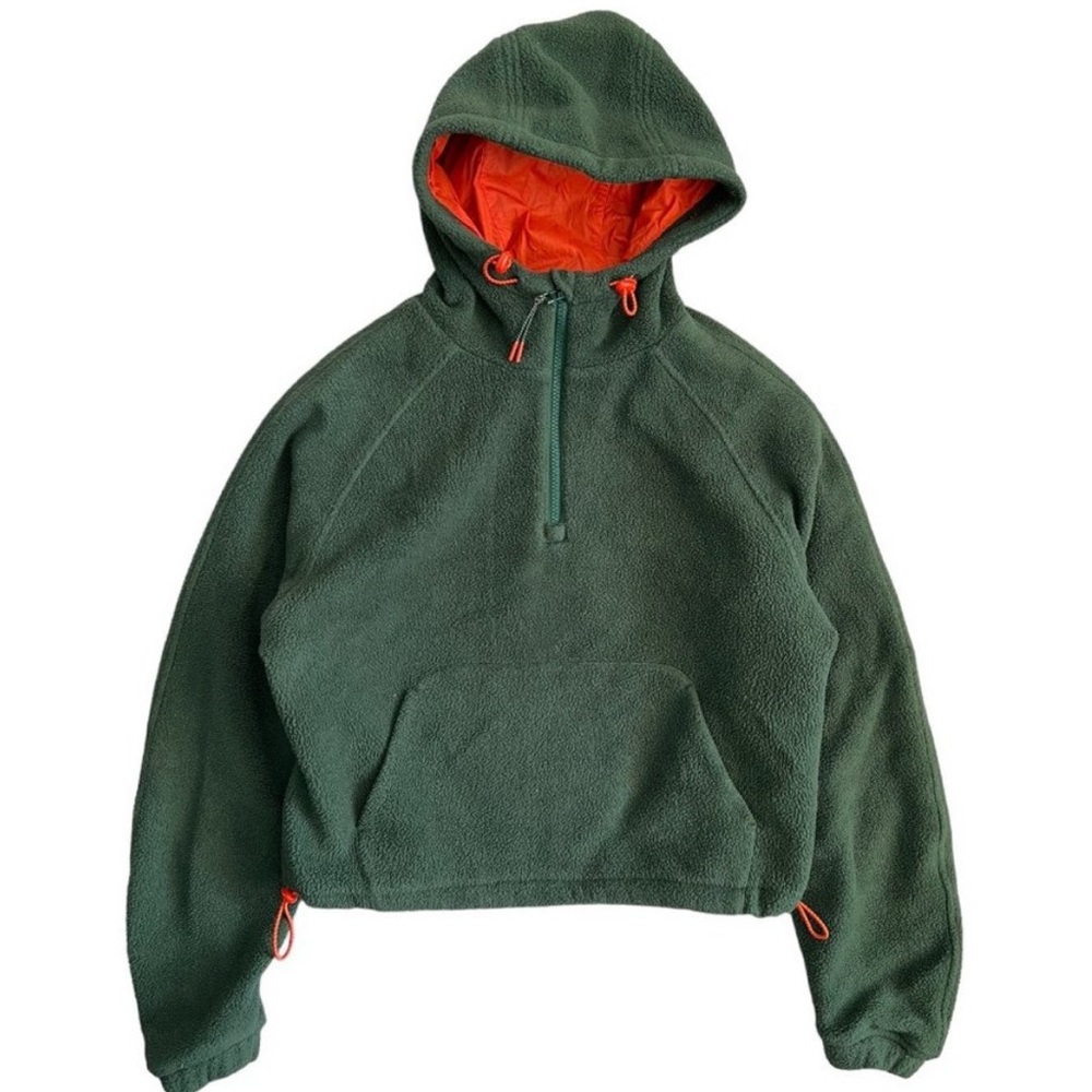 Outdoor Voices Women's Primo Fleece 1/4 Zip Hoodie Green Orange Small Gorpcore